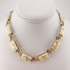 VINTAGE Coro cream and gold confetti lucite chocker necklace 1950s jewelry